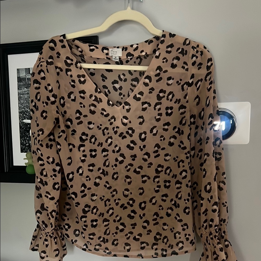 A New Day Tan and Cream Long Sleeve Blouse